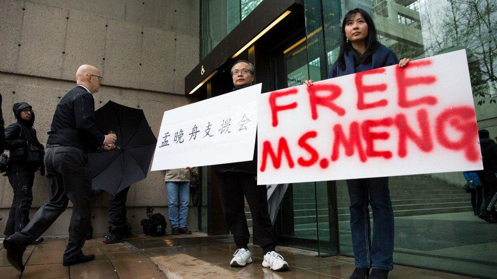 Supporters of Meng Wanzhou outside the court in Vancouver. 11 Dec 2018