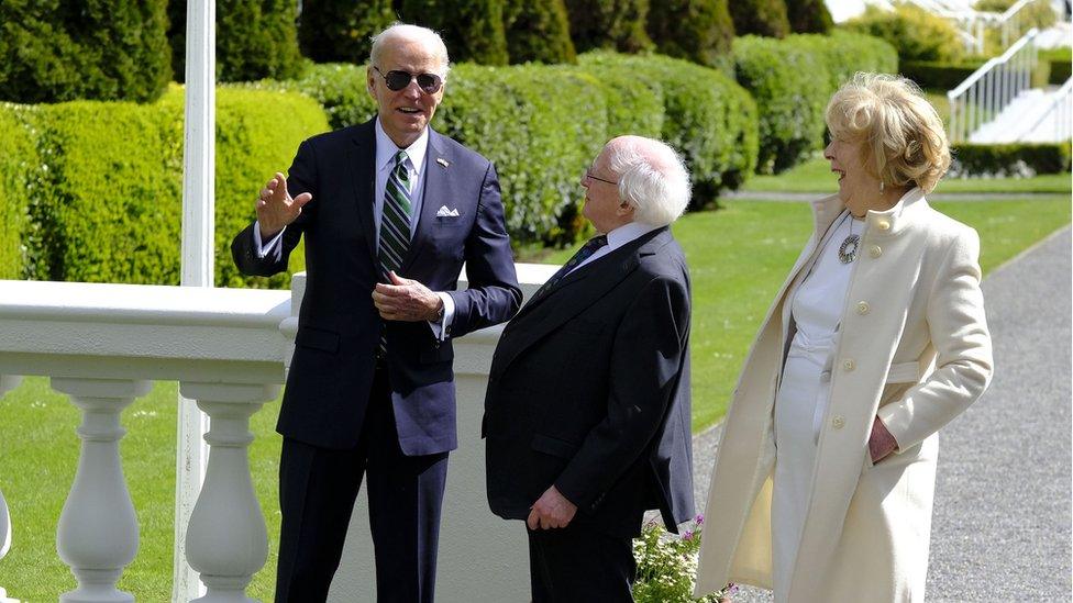 President Biden with Irish President Michael D Higgins and Mr Higgins' wife Sabina