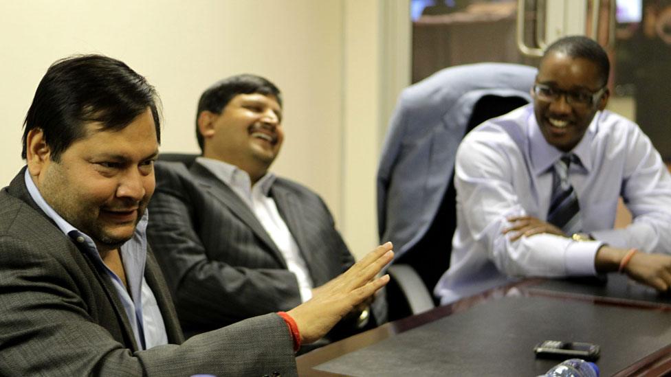 Indian businessmen Ajay and Atul Gupta, and Sahara director, Duduzane Zuma speak to the City Press from the New Age Newspaper's offices in Midrand, Johannesburg, South Africa on 4 March 2011.