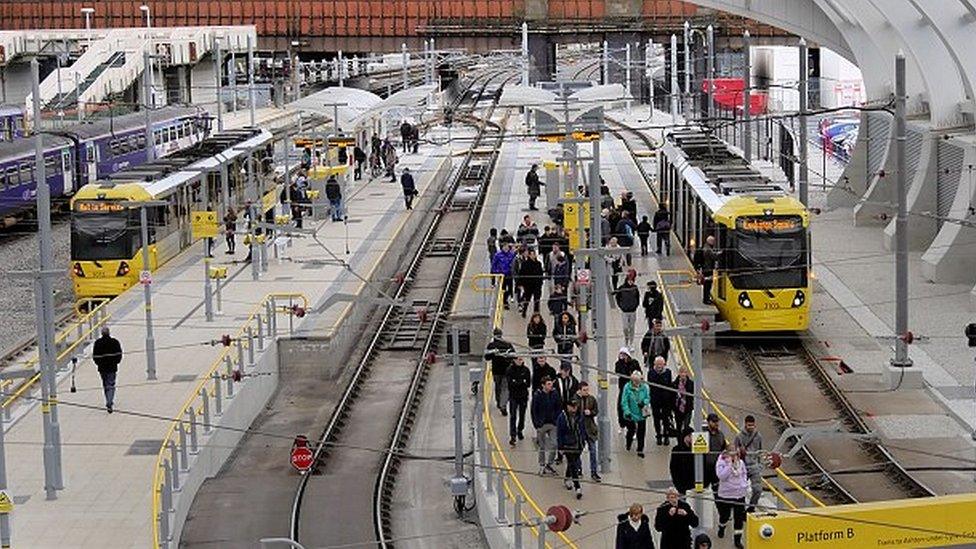 trams at Manchester Victoria Station Metrolink Platforms