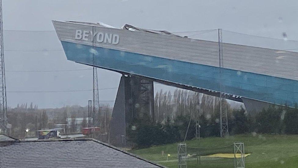 Damaged roof of Chill Factore building