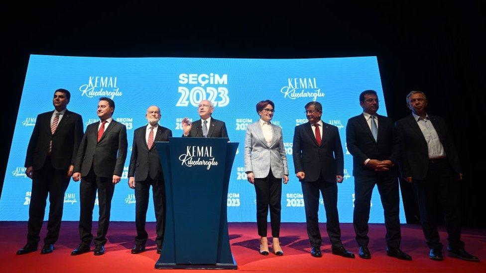 Kemal Kilicdaroglu (4th L), is joined by other leaders including Meral Aksener and Temel Karamollaoglu