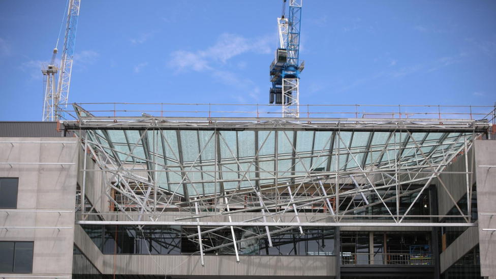 A section of the collapsed roof at a building at Curtin University