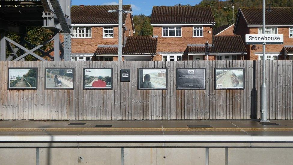 A series of photos from the exhibition at Stonehouse station