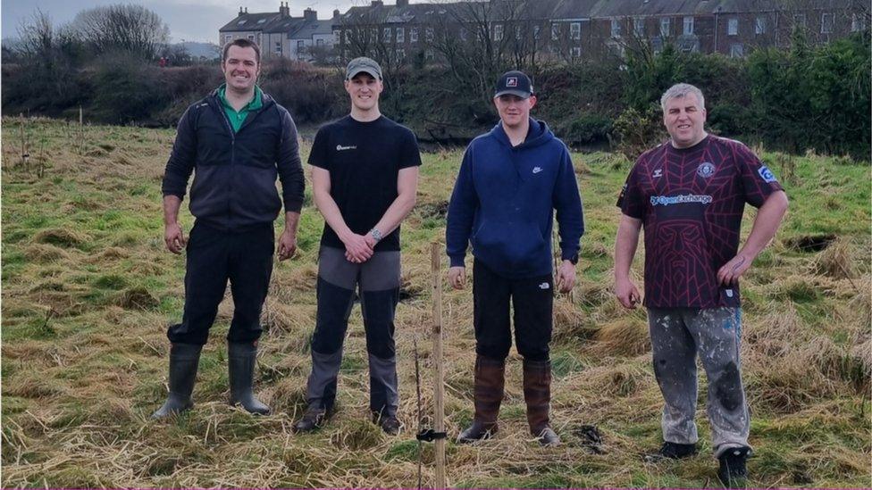 Volunteers at the planting site in Maryport