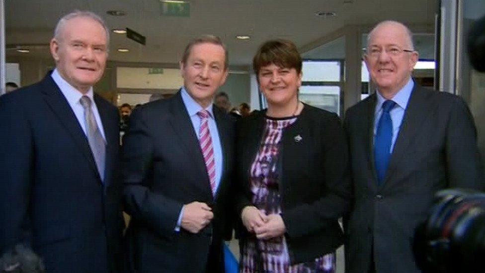 Martin mcGuinness, Enda Kenny, Arlene Foster and Charlie Flanagan