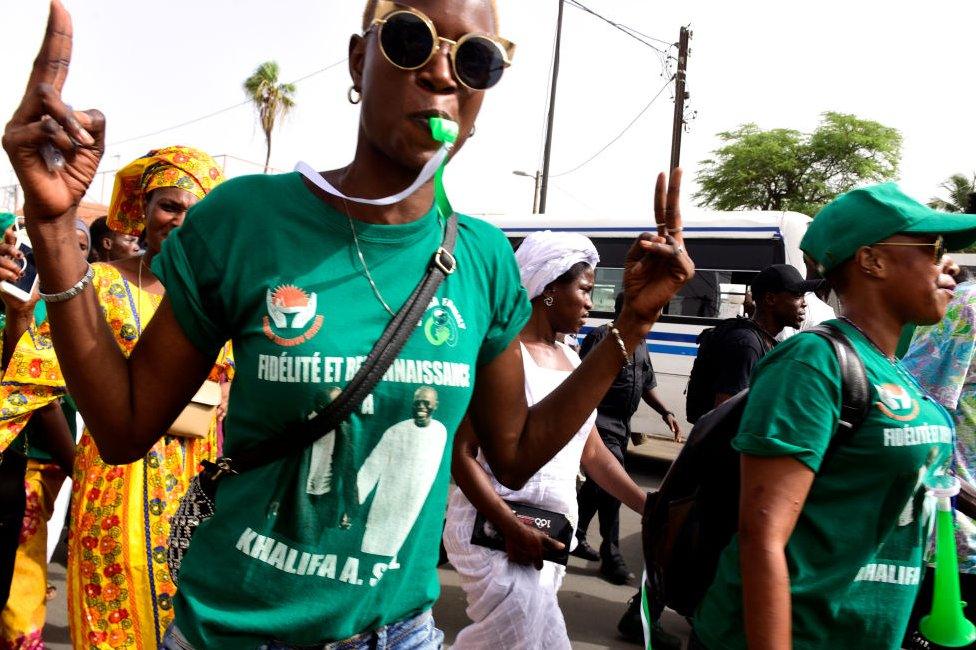 Supporters of jailed Dakar mayor Khalifa Sall parade in Dakar