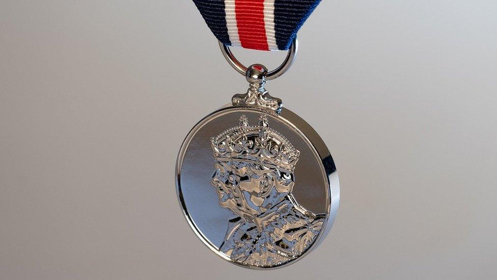 A 'thank you' medal to be given to frontline workers by the King to mark the Coronation. On one side can be seen a profile view of the King and Queen Consort.