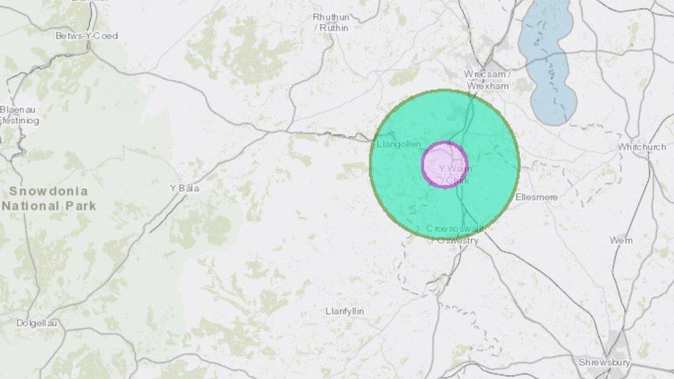 Two temporary control zones are in place in Wrexham county, with Chirk at the centre