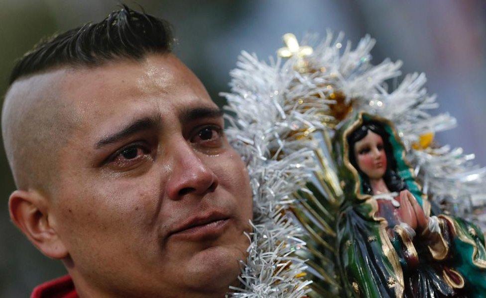 A pilgrim arrives at the Basilica of Guadalupe in Mexico City, Mexico, 11 December 2023.