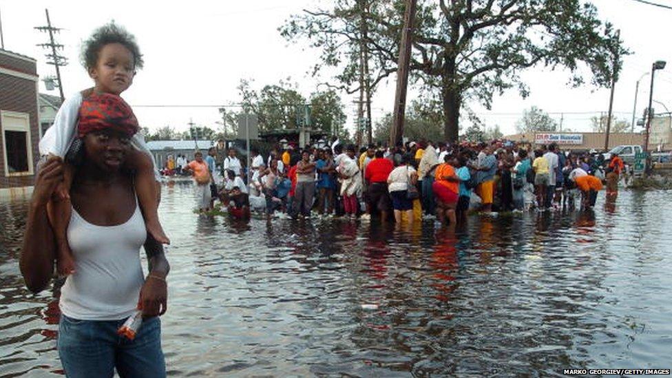 Survivors awaiting rescue in August 2005