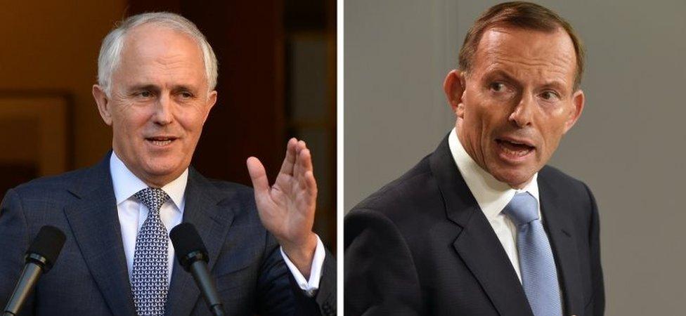 Australian Prime Minister Malcolm Turnbull (L) and ex-PM Tony Abbott