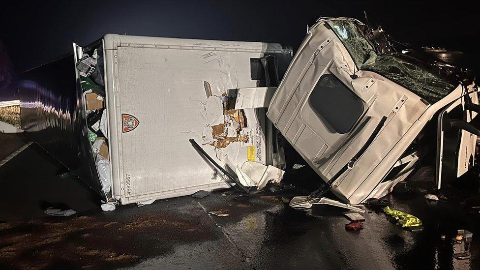 Overturned lorry