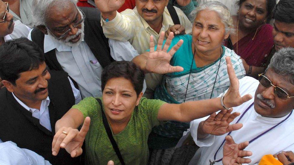 Gauri Lankesh in a crowd of people