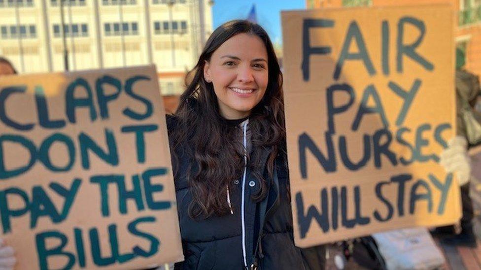 Nurse Emily Leitch striking in Leeds