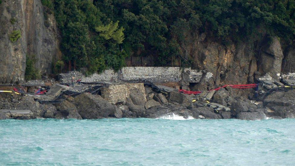 A collapsed road connecting Portofino and Santa Margherita Ligure