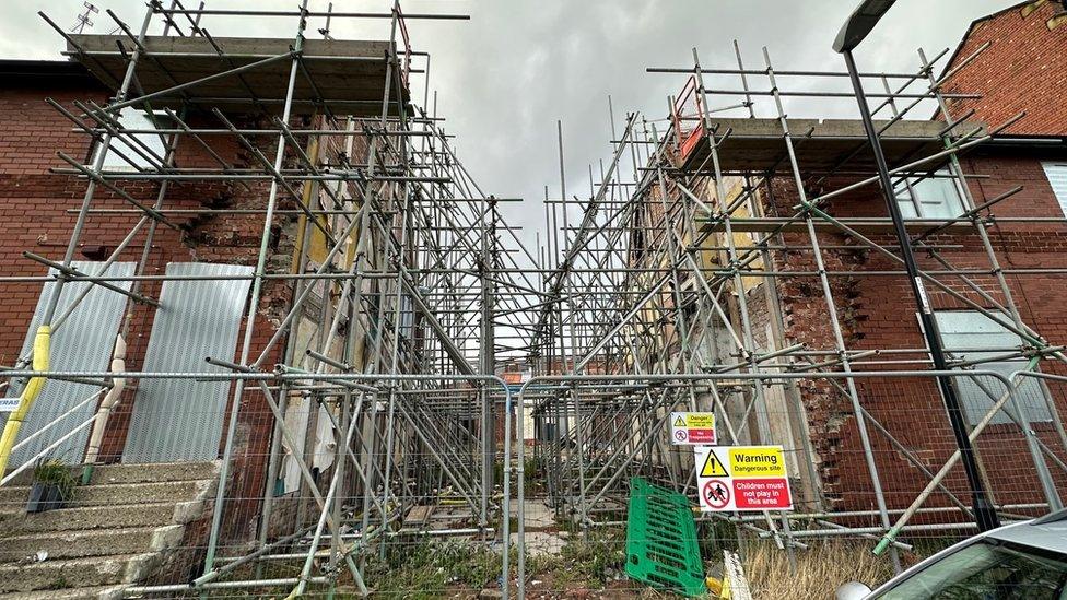 Scaffold-covered properties on Whickham Street, Sunderland