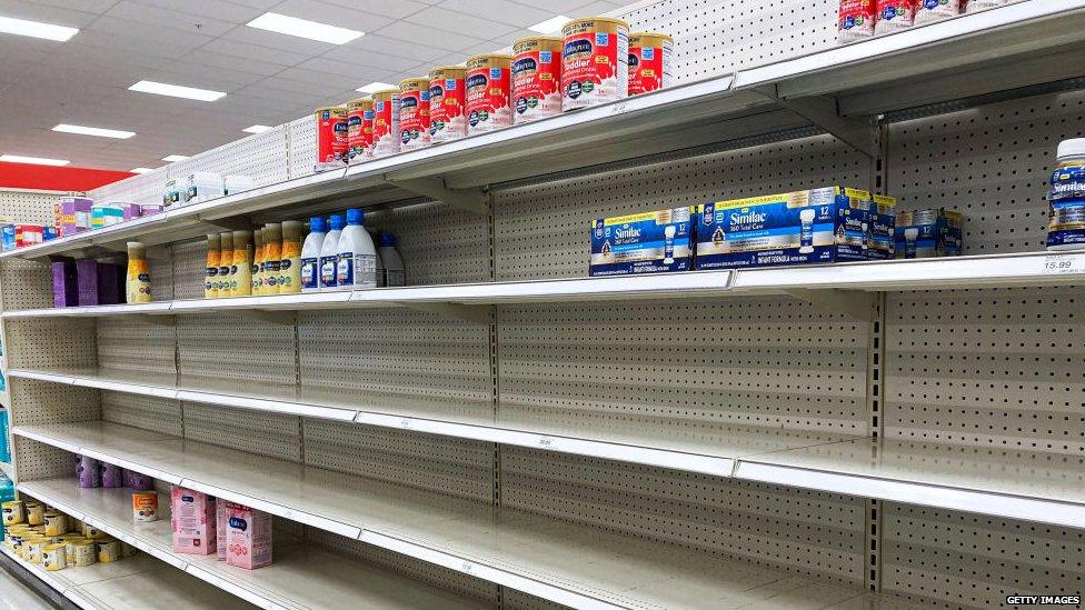 Empty shelves of baby formula