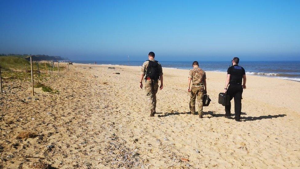 Mortar on Covehithe beach, Suffolk