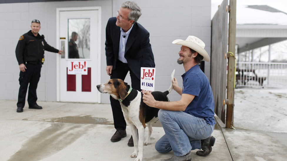 Jeb with a canine supporter in Iowa