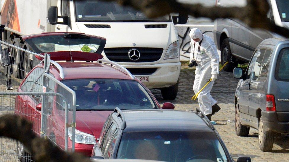 Forensics expert inspect suspect car in Antwerp on 23 March 2017