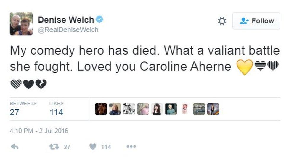 My comedy hero has died. What a valiant battle she fought. Loved you Caroline Aherne