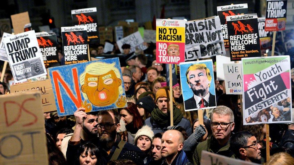 Protesters at the Trump travel ban demo in London