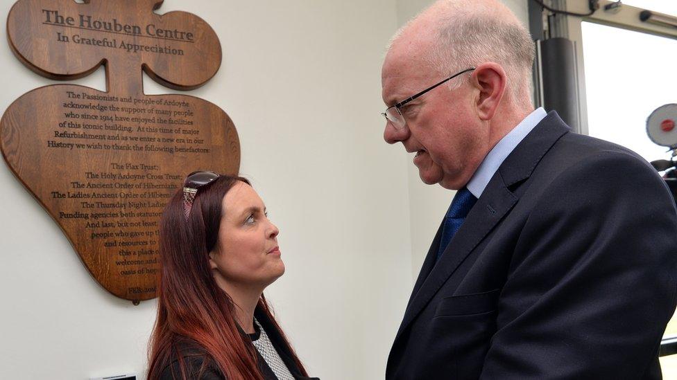 Mr Flanagan met the widow of Michael McGibbon, who was murdered in north Belfast in April, during a visit to Ardoyne