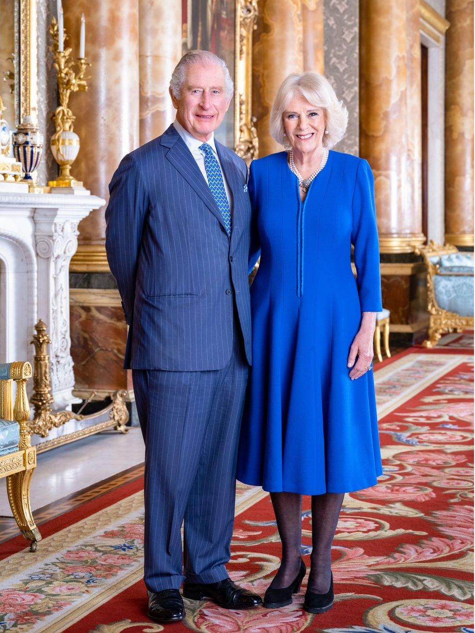 The King and Camilla smile in new portraits released ahead of the Coronation