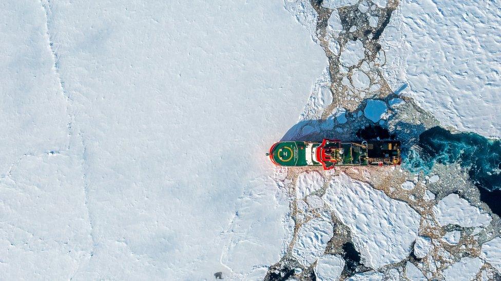 The RRS Sir David Attenborough during ice trials