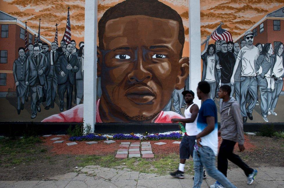 A mural in Baltimore depicting Freddie Gray