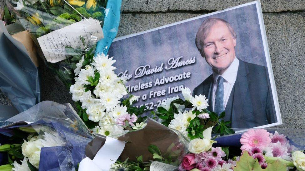 Memorial flowers to Sir David Amess