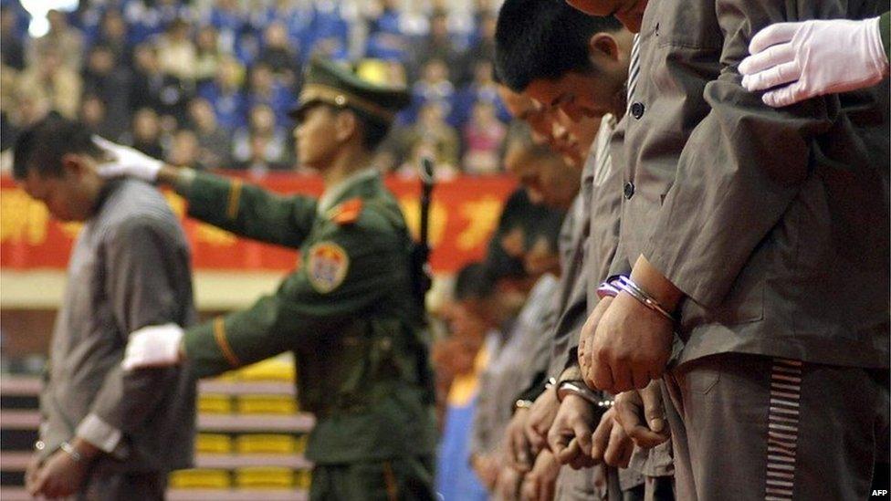 Prisoners at a sentencing rally in Wenzhou (file image)