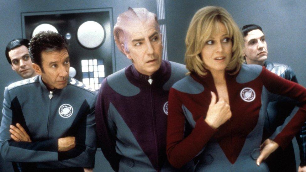 Tim Allen, Alan Rickman, Sigourney Weaver and Patrick Breen in galaxy Quest, 1999