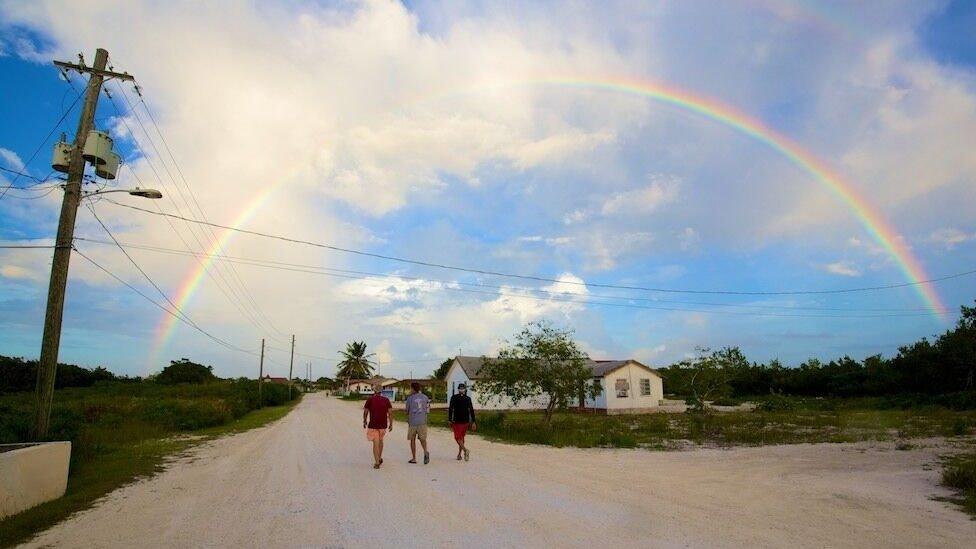 The team walking in Abraham's Bay on Mayaguana