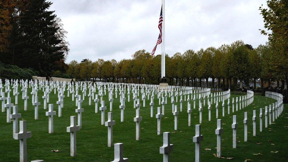 Graves at the Aisne-Marne American Cemetery and Memorial in Belleau, France, 10 November 2018