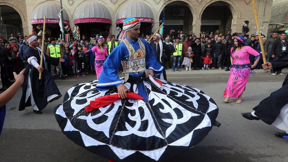 An Egyptian folk group perform in the Festival of Oasis of Tozeur in Tunisia - Tuesday 17 January 2017