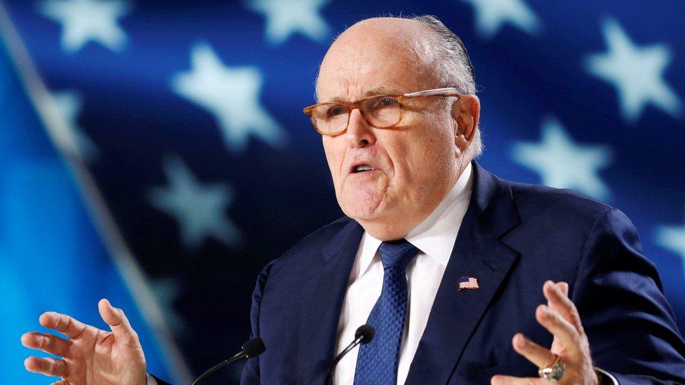 Rudy Giuliani delivers a speech in Paris, 30 June 2018