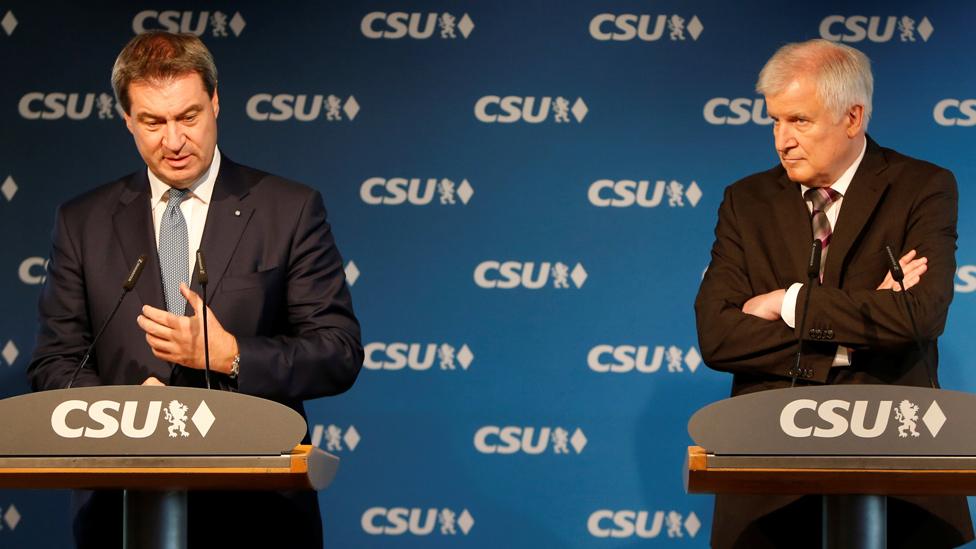 CSU leaders Markus Söder (L) and Horst Seehofer, 15 Oct 18