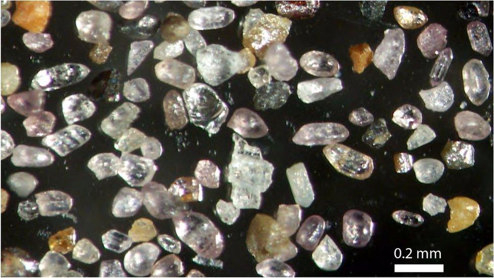 A collection of mineral grains that helped trace the origin of the palaeo-river