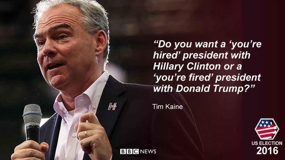 "Do you want a 'you're hired' president with Hillary Clinton or a 'you're fired' president with Donald Trump'