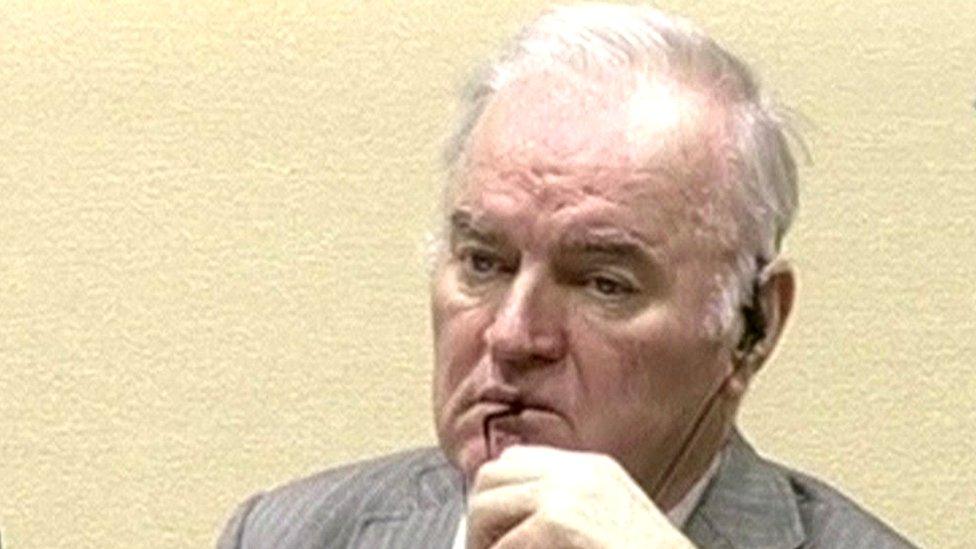 Ratko Mladic in court in The Hague, 5 Dec 16