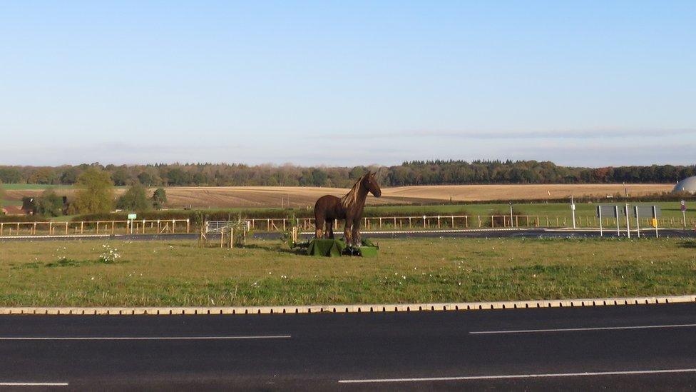 War horse sculpture on roundabout