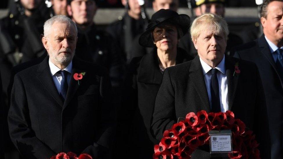 Jeremy Corbyn and Boris Johnson at the Cenotaph