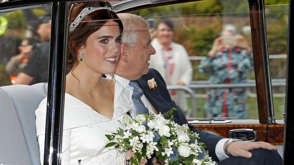 Princess Eugenie arrives for her wedding to Jack Brooksbank at St George"s Chapel in Windsor Castle, Windsor, Britain October 12, 2018