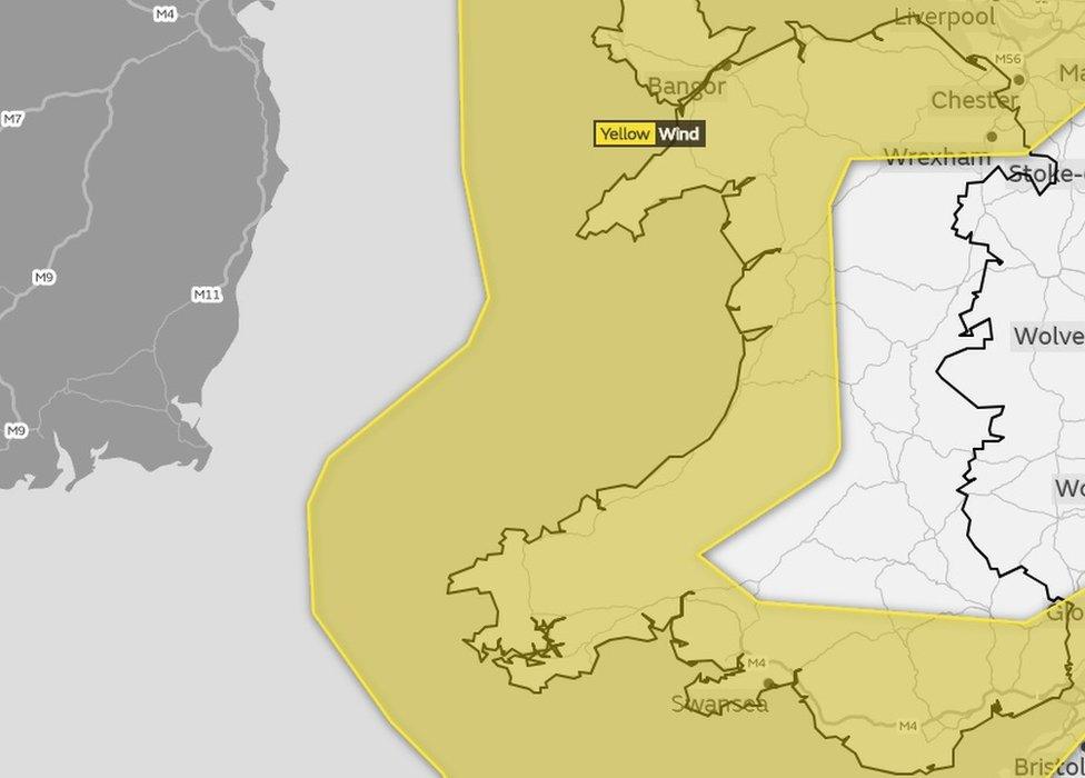 The area covered by the weather warning