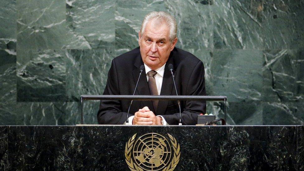 Czech President Milos Zeman speaks during the 70th session of the United Nations General Assembly at the U.N. Headquarters in New York