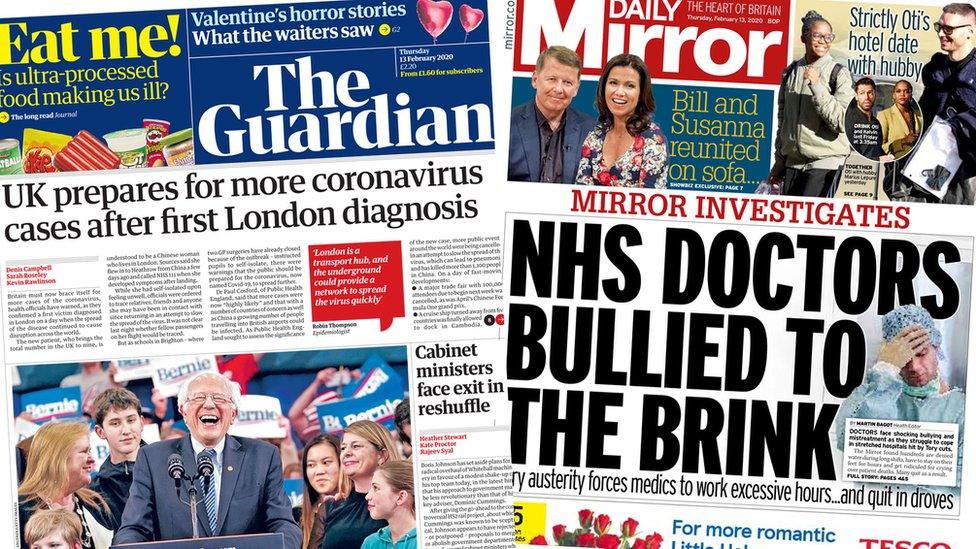 Composite of front pages of the Guardian and the Daily Mirror