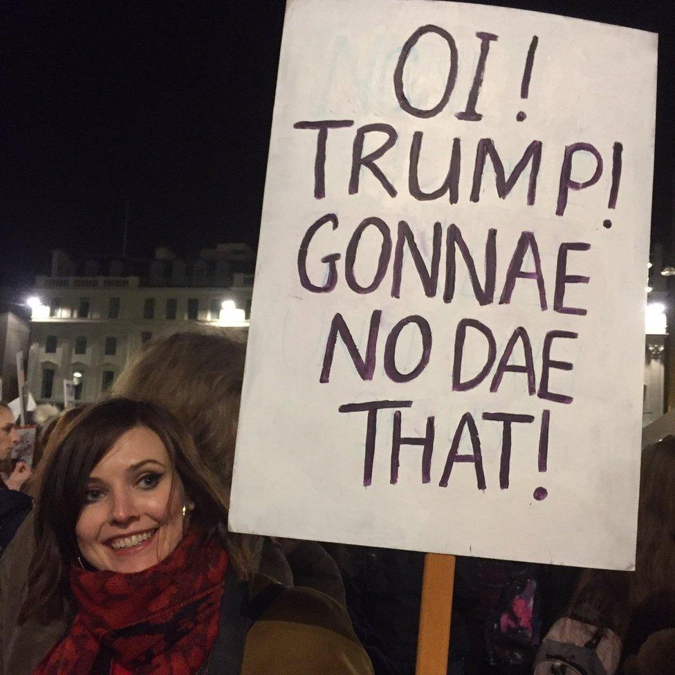 A Chewin the Fat reference from another protester in Glasgow