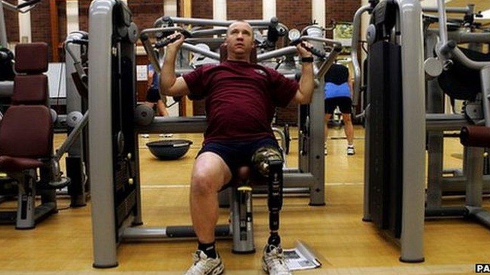 Soldier in one of the gymnasiums at the Headley Court